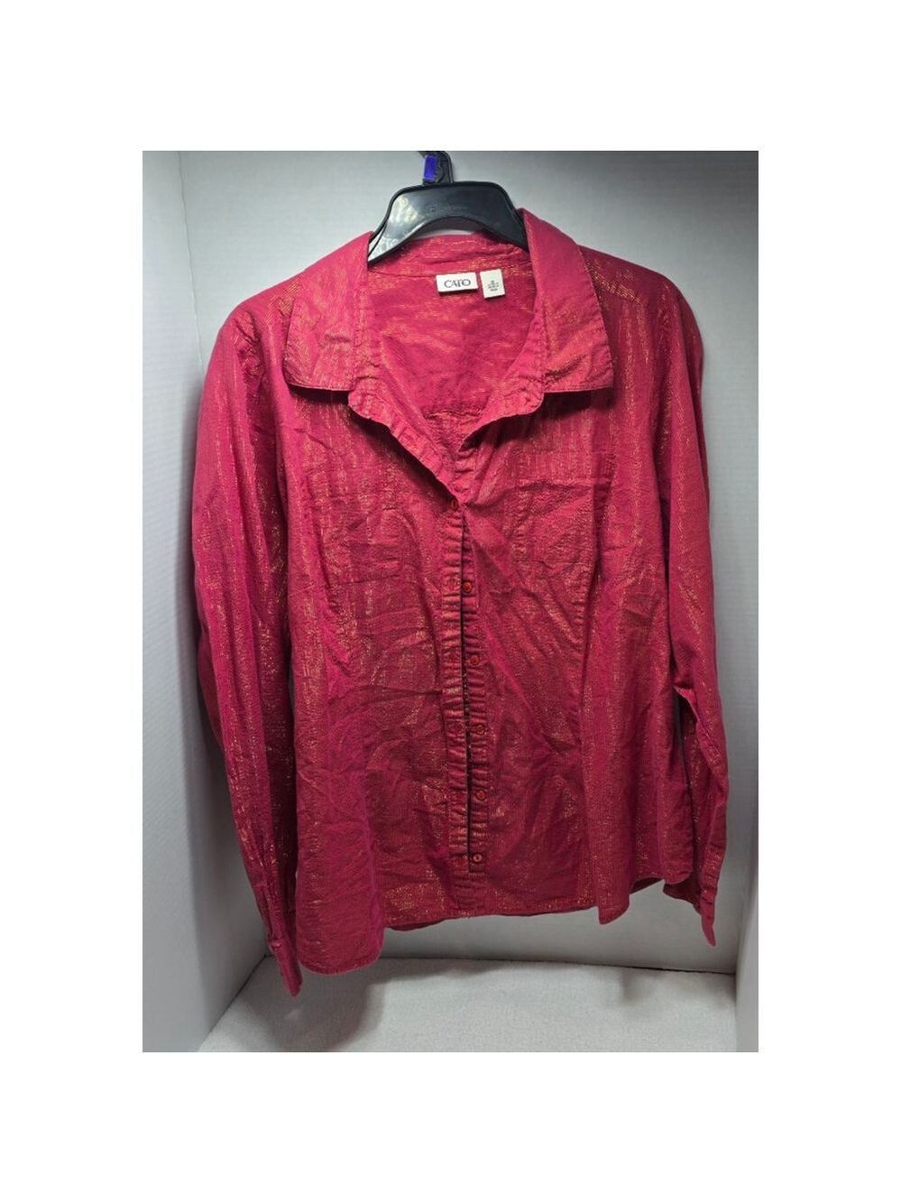 Women's Cato Red Gold Metallic Button Down Shirt XL